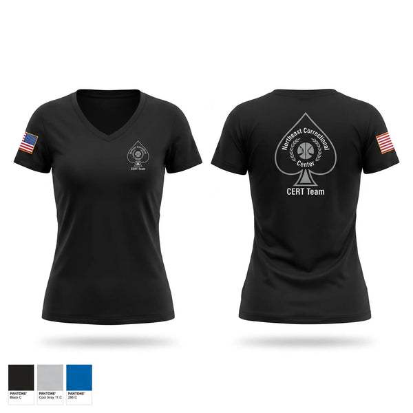 Womens Short Sleeve Vneck Shirt, Northeast Correctional Center, Police, Teamtime, Team time, sublimation, custom sports apparel, team uniforms, spirit wear, spiritwear, sports uniforms, custom shirts, team store, custom team store, fundraiser sports, apparel fundraiser