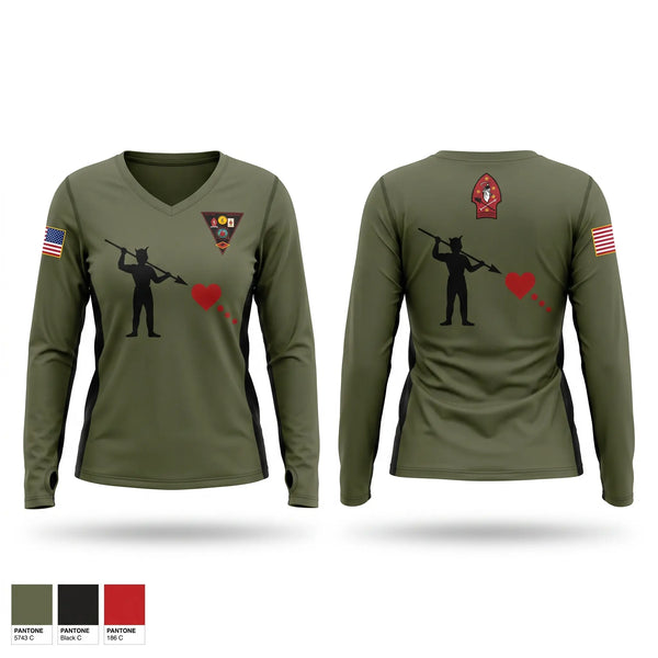 Womens Long Sleeve Vneck Shirt, Bravo Battery 2D LAAD, Marines, Teamtime, Team time, sublimation, custom sports apparel, team uniforms, spirit wear, spiritwear, sports uniforms, custom shirts, team store, custom team store, fundraiser sports, apparel fundraiser