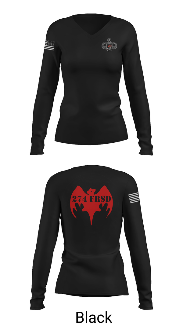 Womens Long Sleeve Vneck Shirt, 274th FRSD (Airborne), Army, Teamtime, Team time, sublimation, custom sports apparel, team uniforms, spirit wear, spiritwear, sports uniforms, custom shirts, team store, custom team store, fundraiser sports, apparel fundraiser