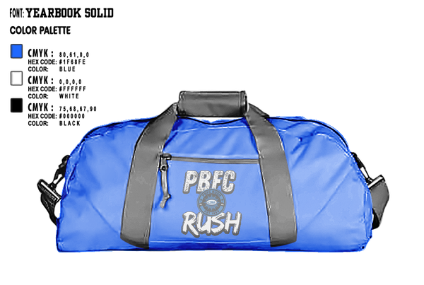 Duffle Bag, PBFC Rush, Spirit Store, Teamtime, Team time, sublimation, custom sports apparel, team uniforms, spirit wear, spiritwear, sports uniforms, custom shirts, team store, custom team store, fundraiser sports, apparel fundraiser