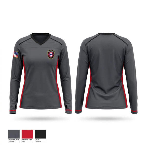 Womens Long Sleeve Vneck Shirt, Bonner Springs Fire Department, Fire Department, Teamtime, Team time, sublimation, custom sports apparel, team uniforms, spirit wear, spiritwear, sports uniforms, custom shirts, team store, custom team store, fundraiser sports, apparel fundraiser
