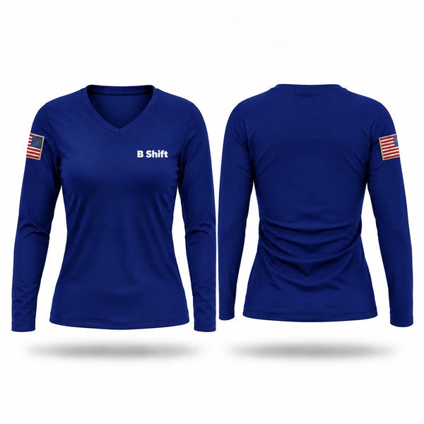 Womens Long Sleeve Vneck Shirt, B Shift, Police, Teamtime, Team time, sublimation, custom sports apparel, team uniforms, spirit wear, spiritwear, sports uniforms, custom shirts, team store, custom team store, fundraiser sports, apparel fundraiser