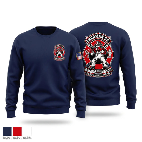 Crew Neck Sweatshirt, Sherman County Fire District 1, Fire Department, Teamtime, Team time, sublimation, custom sports apparel, team uniforms, spirit wear, spiritwear, sports uniforms, custom shirts, team store, custom team store, fundraiser sports, apparel fundraiser