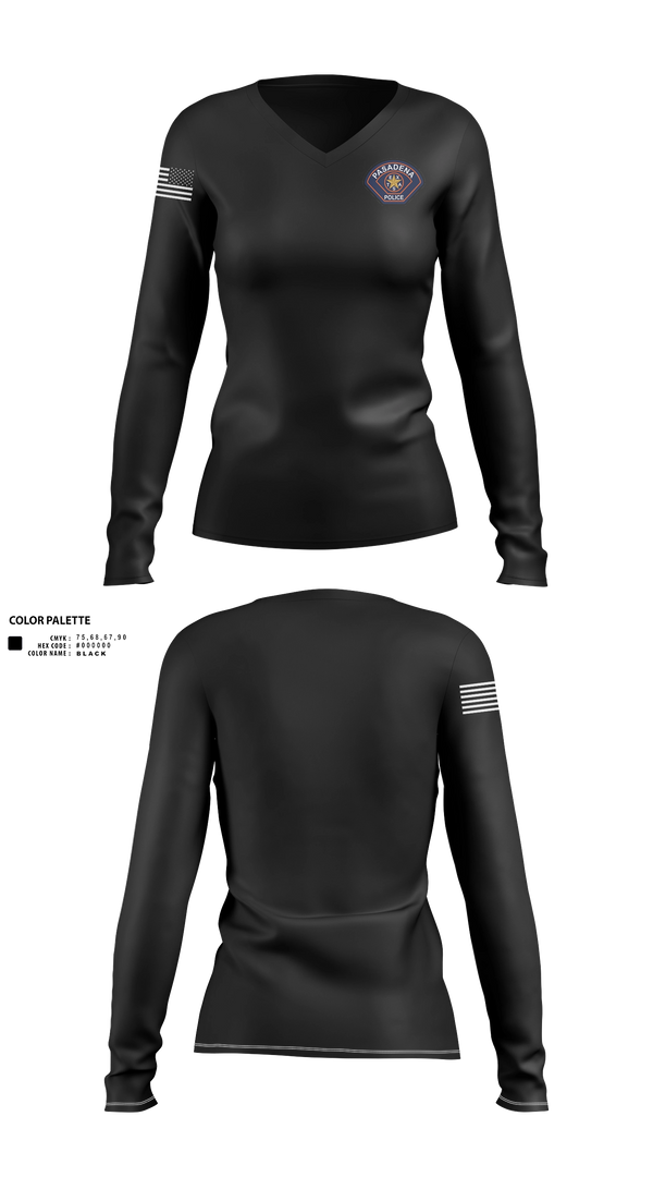 Womens Long Sleeve Vneck Shirt, Pasadena Police Department Honor Guard, Police, Teamtime, Team time, sublimation, custom sports apparel, team uniforms, spirit wear, spiritwear, sports uniforms, custom shirts, team store, custom team store, fundraiser sports, apparel fundraiser