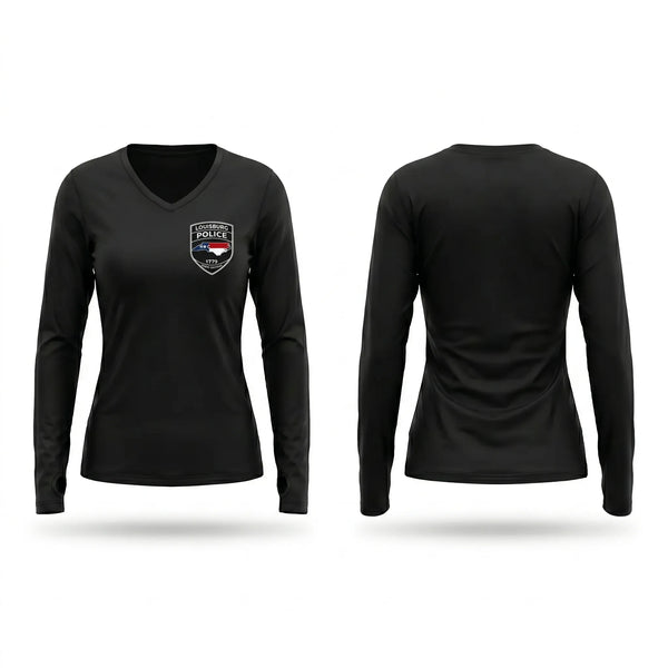 Womens Long Sleeve Vneck Shirt, Louisburg Police Department, Police, Teamtime, Team time, sublimation, custom sports apparel, team uniforms, spirit wear, spiritwear, sports uniforms, custom shirts, team store, custom team store, fundraiser sports, apparel fundraiser