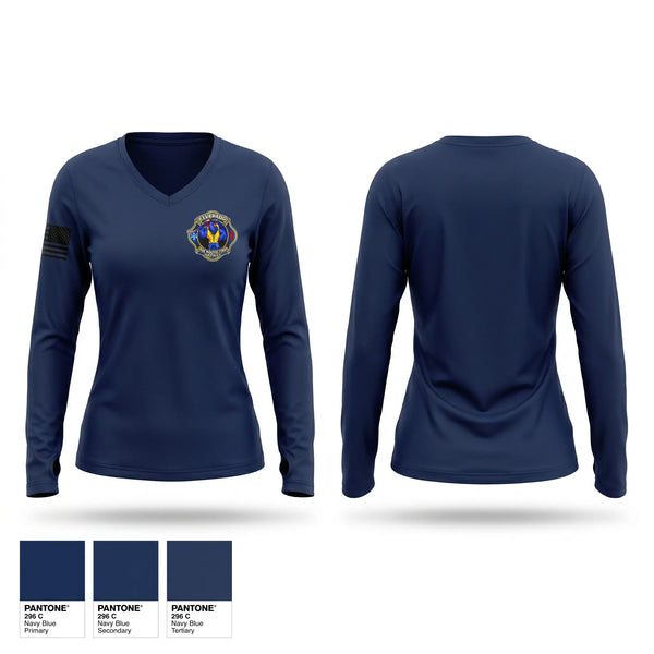 Womens Long Sleeve Vneck Shirt, Elverado Fire Protection District, Fire Department, Teamtime, Team time, sublimation, custom sports apparel, team uniforms, spirit wear, spiritwear, sports uniforms, custom shirts, team store, custom team store, fundraiser sports, apparel fundraiser