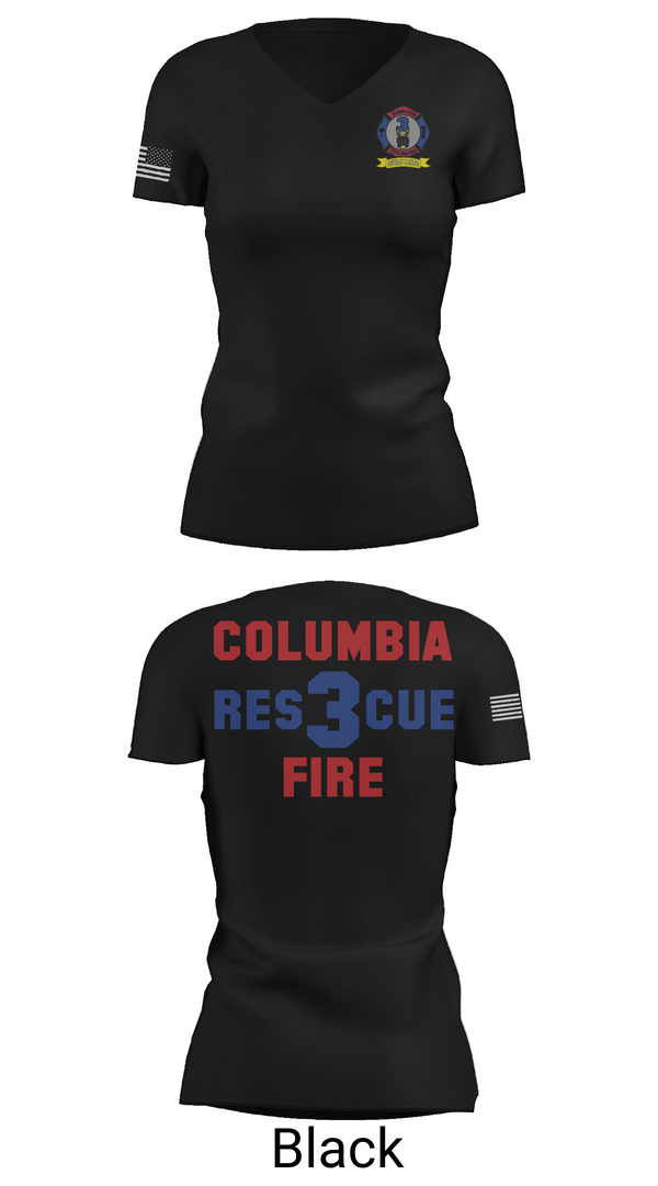 Womens Short Sleeve Vneck Shirt, Columbia Fire Department RESCUE3, Fire Department, Teamtime, Team time, sublimation, custom sports apparel, team uniforms, spirit wear, spiritwear, sports uniforms, custom shirts, team store, custom team store, fundraiser sports, apparel fundraiser