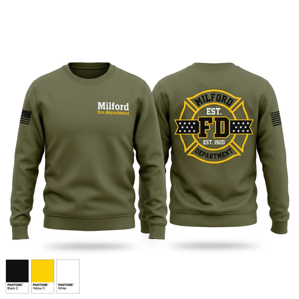 Crew Neck Sweatshirt, Milford fire department, Fire Department, Teamtime, Team time, sublimation, custom sports apparel, team uniforms, spirit wear, spiritwear, sports uniforms, custom shirts, team store, custom team store, fundraiser sports, apparel fundraiser