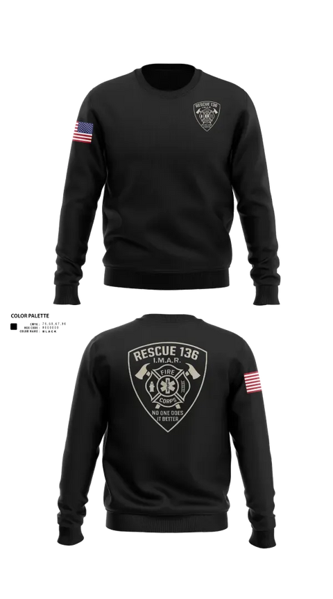 Crew Neck Sweatshirt, Rescue 136, Fire Department, Teamtime, Team time, sublimation, custom sports apparel, team uniforms, spirit wear, spiritwear, sports uniforms, custom shirts, team store, custom team store, fundraiser sports, apparel fundraiser