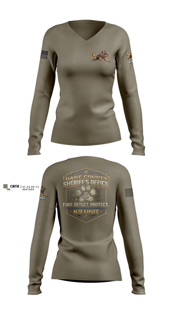 Womens Long Sleeve Vneck Shirt, Dane County K9, Police, Teamtime, Team time, sublimation, custom sports apparel, team uniforms, spirit wear, spiritwear, sports uniforms, custom shirts, team store, custom team store, fundraiser sports, apparel fundraiser