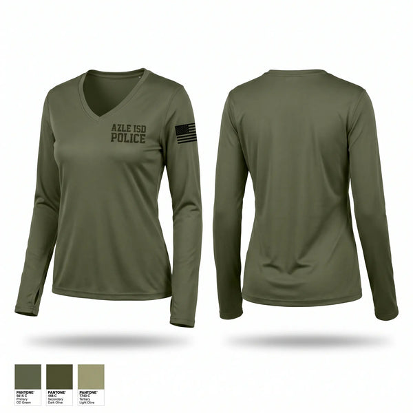 Womens Long Sleeve Vneck Shirt, Azle ISD Police, Police, Teamtime, Team time, sublimation, custom sports apparel, team uniforms, spirit wear, spiritwear, sports uniforms, custom shirts, team store, custom team store, fundraiser sports, apparel fundraiser