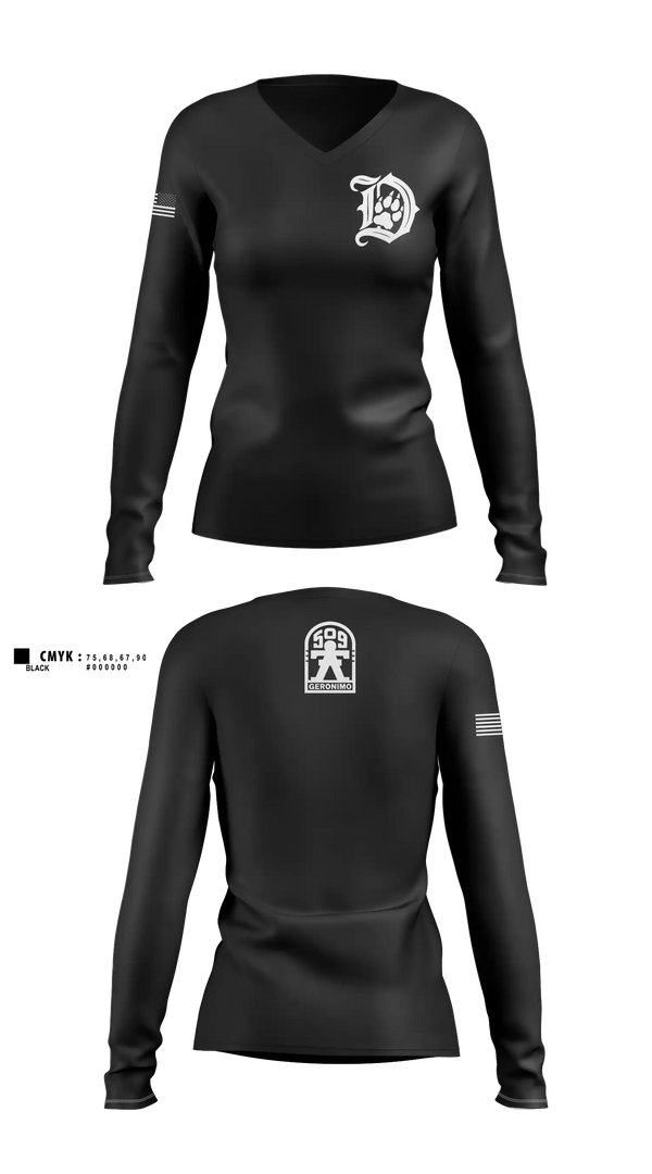 Womens Long Sleeve Vneck Shirt, Dog co 3G, Army, Teamtime, Team time, sublimation, custom sports apparel, team uniforms, spirit wear, spiritwear, sports uniforms, custom shirts, team store, custom team store, fundraiser sports, apparel fundraiser