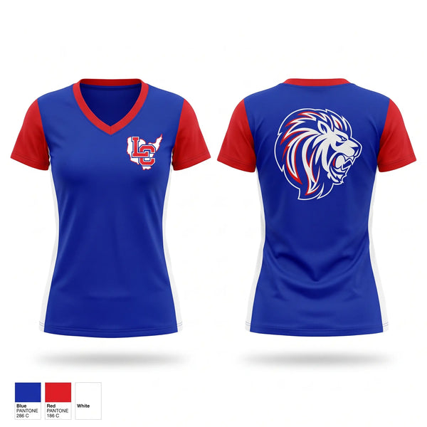 Womens Short Sleeve Vneck Shirt, Lewis County Lions, , Teamtime, Team time, sublimation, custom sports apparel, team uniforms, spirit wear, spiritwear, sports uniforms, custom shirts, team store, custom team store, fundraiser sports, apparel fundraiser