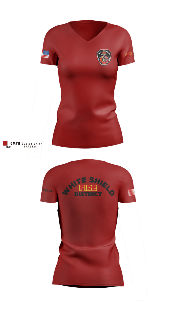 Womens Short Sleeve Vneck Shirt, White Shield Fire Department, Fire Department, Teamtime, Team time, sublimation, custom sports apparel, team uniforms, spirit wear, spiritwear, sports uniforms, custom shirts, team store, custom team store, fundraiser sports, apparel fundraiser