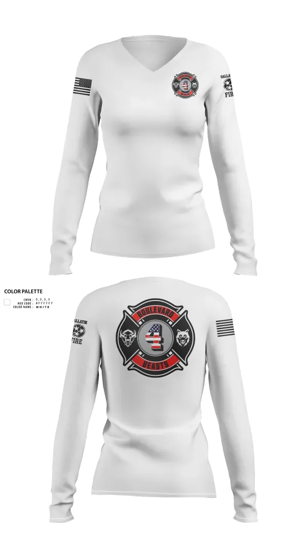 Womens Long Sleeve Vneck Shirt, Gallatin Fire Department Station 4, Fire Department, Teamtime, Team time, sublimation, custom sports apparel, team uniforms, spirit wear, spiritwear, sports uniforms, custom shirts, team store, custom team store, fundraiser sports, apparel fundraiser
