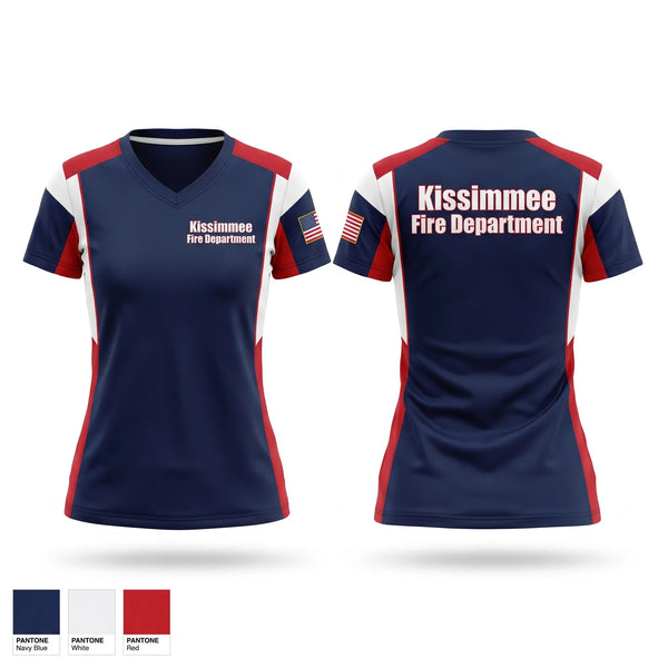 Womens Short Sleeve Vneck Shirt, Kissimmee fire department, Fire Department, Teamtime, Team time, sublimation, custom sports apparel, team uniforms, spirit wear, spiritwear, sports uniforms, custom shirts, team store, custom team store, fundraiser sports, apparel fundraiser
