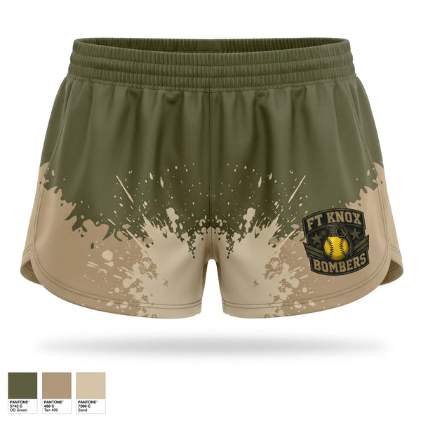 Womens Shorts, Fort Knox Bombers, Softball, Teamtime, Team time, sublimation, custom sports apparel, team uniforms, spirit wear, spiritwear, sports uniforms, custom shirts, team store, custom team store, fundraiser sports, apparel fundraiser