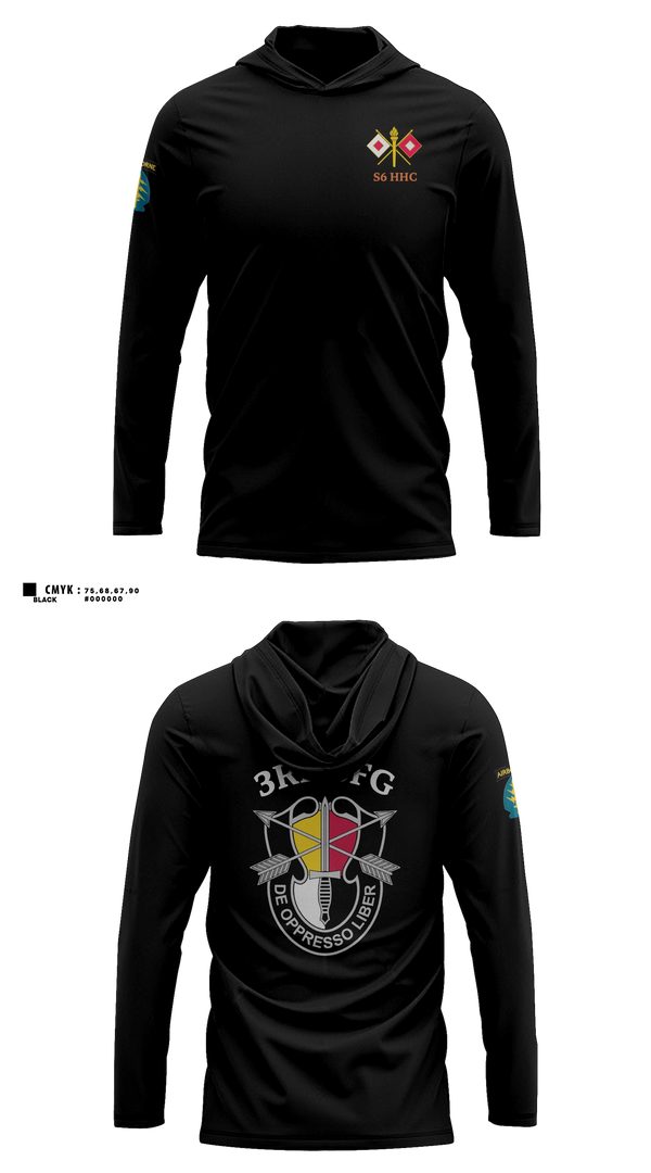 Long Sleeve hooded sunshirt, S6 HHC 3SFG(A), Army, Teamtime, Team time, sublimation, custom sports apparel, team uniforms, spirit wear, spiritwear, sports uniforms, custom shirts, team store, custom team store, fundraiser sports, apparel fundraiser