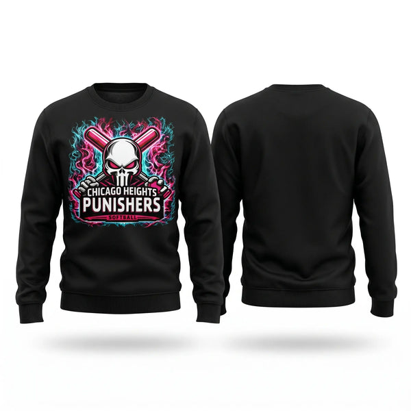 Crew Neck Sweatshirt, Chicago Heights Punishers, Softball, Teamtime, Team time, sublimation, custom sports apparel, team uniforms, spirit wear, spiritwear, sports uniforms, custom shirts, team store, custom team store, fundraiser sports, apparel fundraiser