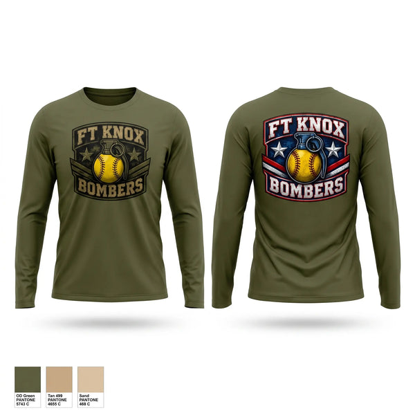 Long Sleeve Performance Shirt, Fort Knox Bombers, Softball, Teamtime, Team time, sublimation, custom sports apparel, team uniforms, spirit wear, spiritwear, sports uniforms, custom shirts, team store, custom team store, fundraiser sports, apparel fundraiser