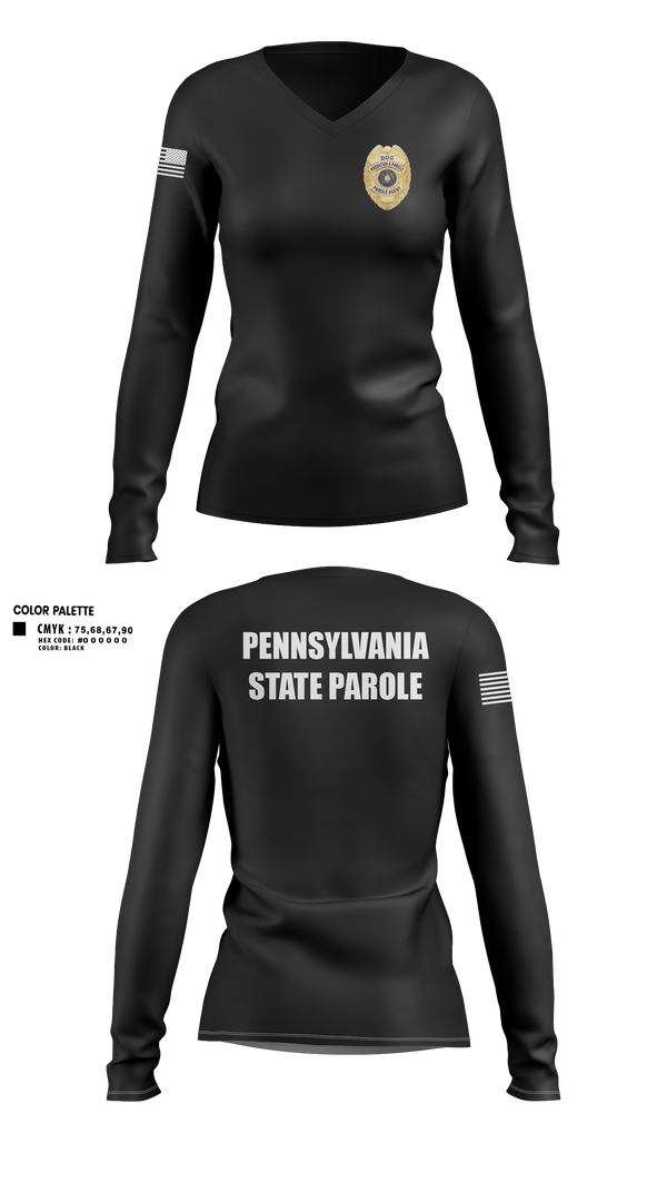 Womens Long Sleeve Vneck Shirt, Pennsylvania State Parole, Police, Teamtime, Team time, sublimation, custom sports apparel, team uniforms, spirit wear, spiritwear, sports uniforms, custom shirts, team store, custom team store, fundraiser sports, apparel fundraiser