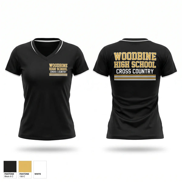 Womens Short Sleeve Vneck Shirt, Woodbine High School Cross Country, Cross Country, Teamtime, Team time, sublimation, custom sports apparel, team uniforms, spirit wear, spiritwear, sports uniforms, custom shirts, team store, custom team store, fundraiser sports, apparel fundraiser