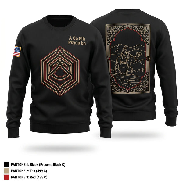 Crew Neck Sweatshirt, A Co 8th Psyop bn, Army, Teamtime, Team time, sublimation, custom sports apparel, team uniforms, spirit wear, spiritwear, sports uniforms, custom shirts, team store, custom team store, fundraiser sports, apparel fundraiser