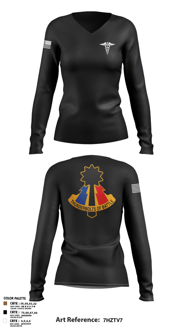 Womens Long Sleeve Vneck Shirt, 194th AR BDE HRT Medics, Army, Teamtime, Team time, sublimation, custom sports apparel, team uniforms, spirit wear, spiritwear, sports uniforms, custom shirts, team store, custom team store, fundraiser sports, apparel fundraiser