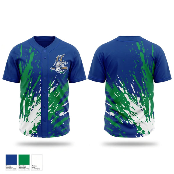 Full Button Baseball Jersey, Yard Goats, Baseball, Teamtime, Team time, sublimation, custom sports apparel, team uniforms, spirit wear, spiritwear, sports uniforms, custom shirts, team store, custom team store, fundraiser sports, apparel fundraiser