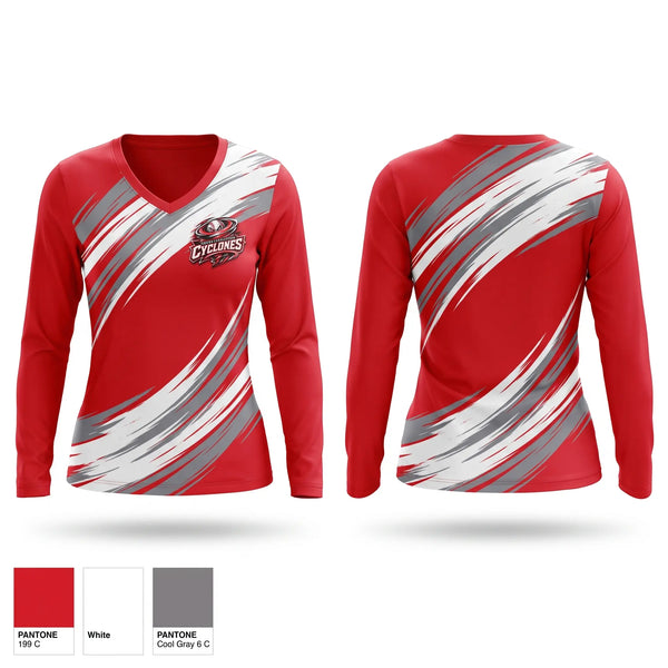 Womens Long Sleeve Vneck Shirt, South Charleston Cyclones, Baseball, Teamtime, Team time, sublimation, custom sports apparel, team uniforms, spirit wear, spiritwear, sports uniforms, custom shirts, team store, custom team store, fundraiser sports, apparel fundraiser
