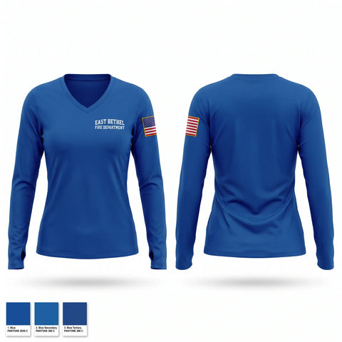 Womens Long Sleeve Vneck Shirt, East Bethel Fire Department, Fire Department, Teamtime, Team time, sublimation, custom sports apparel, team uniforms, spirit wear, spiritwear, sports uniforms, custom shirts, team store, custom team store, fundraiser sports, apparel fundraiser