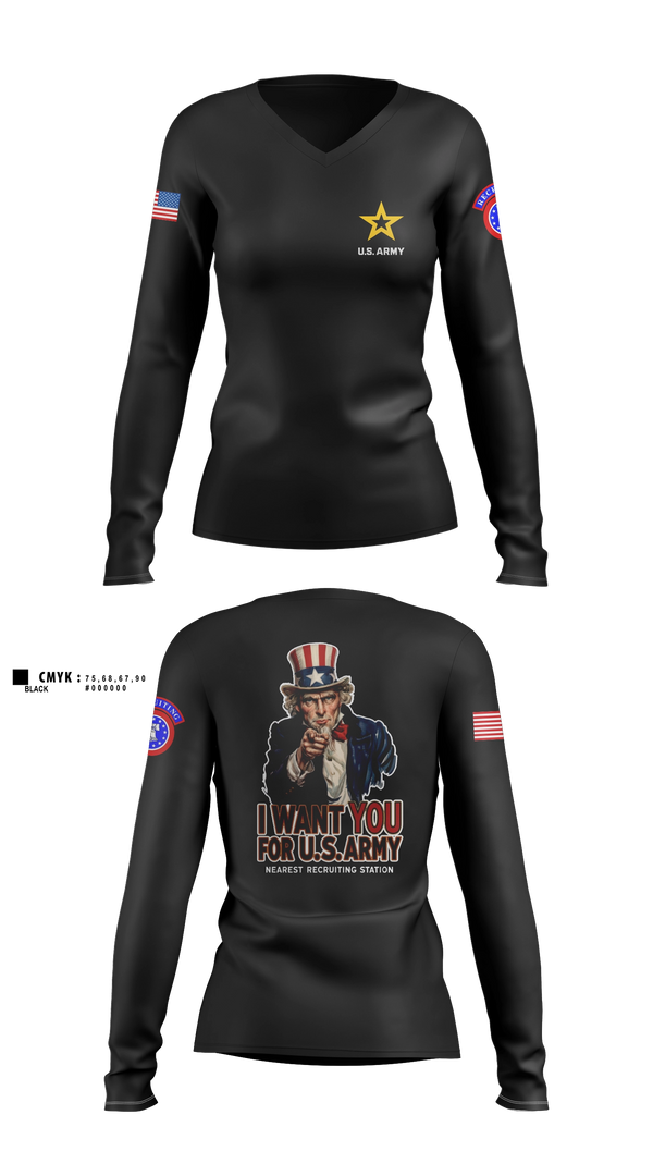 Womens Long Sleeve Vneck Shirt, Alaska Army Recruiting, Army, Teamtime, Team time, sublimation, custom sports apparel, team uniforms, spirit wear, spiritwear, sports uniforms, custom shirts, team store, custom team store, fundraiser sports, apparel fundraiser