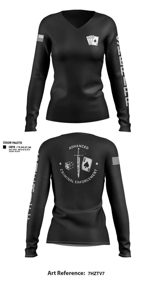 Womens Long Sleeve Vneck Shirt, ACE, Police, Teamtime, Team time, sublimation, custom sports apparel, team uniforms, spirit wear, spiritwear, sports uniforms, custom shirts, team store, custom team store, fundraiser sports, apparel fundraiser