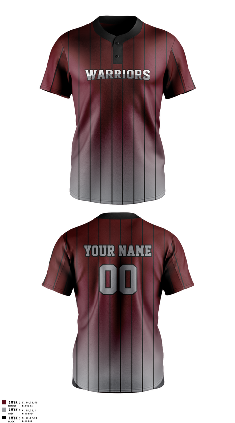 Two Button Softball Jersey, Warriors, Softball, Teamtime, Team time, sublimation, custom sports apparel, team uniforms, spirit wear, spiritwear, sports uniforms, custom shirts, team store, custom team store, fundraiser sports, apparel fundraiser