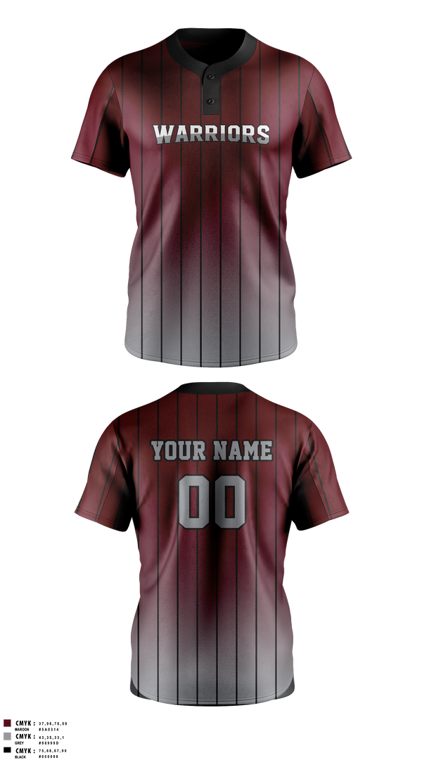 Two Button Softball Jersey, Warriors, Softball, Teamtime, Team time, sublimation, custom sports apparel, team uniforms, spirit wear, spiritwear, sports uniforms, custom shirts, team store, custom team store, fundraiser sports, apparel fundraiser