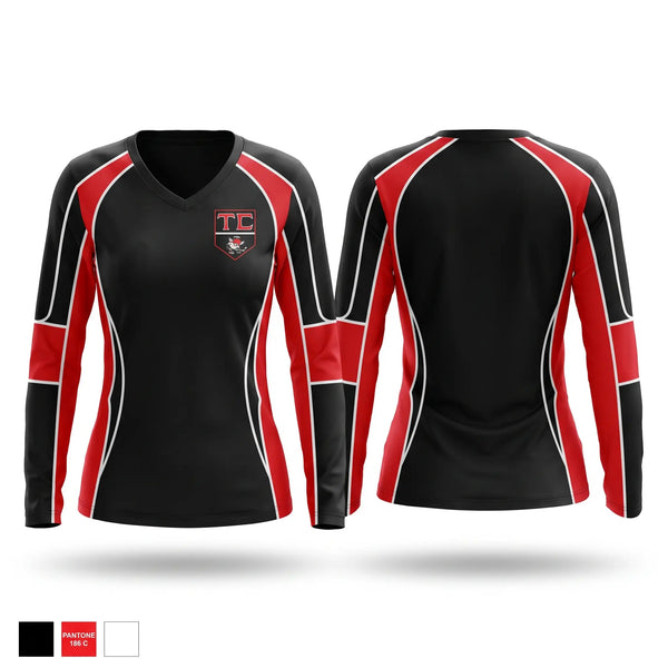 Womens Long Sleeve Vneck Shirt, Tri County Saints, Ice Hockey, Teamtime, Team time, sublimation, custom sports apparel, team uniforms, spirit wear, spiritwear, sports uniforms, custom shirts, team store, custom team store, fundraiser sports, apparel fundraiser