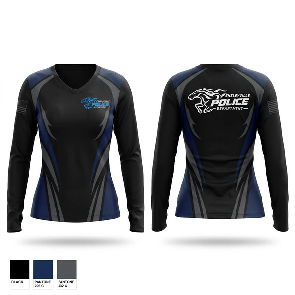 Womens Long Sleeve Vneck Shirt, Shelbyville Police Department (KY), Police, Teamtime, Team time, sublimation, custom sports apparel, team uniforms, spirit wear, spiritwear, sports uniforms, custom shirts, team store, custom team store, fundraiser sports, apparel fundraiser