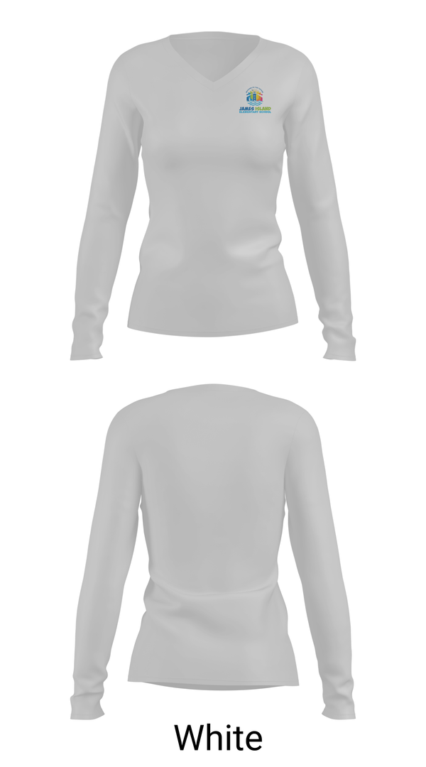 Womens Long Sleeve Vneck Shirt, James Island Elementary School, Spirit Store, Teamtime, Team time, sublimation, custom sports apparel, team uniforms, spirit wear, spiritwear, sports uniforms, custom shirts, team store, custom team store, fundraiser sports, apparel fundraiser