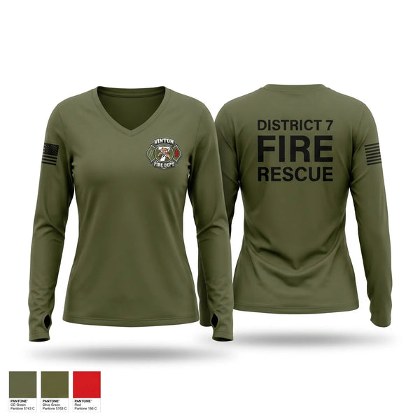 Womens Long Sleeve Vneck Shirt, District 7, Fire Department, Teamtime, Team time, sublimation, custom sports apparel, team uniforms, spirit wear, spiritwear, sports uniforms, custom shirts, team store, custom team store, fundraiser sports, apparel fundraiser
