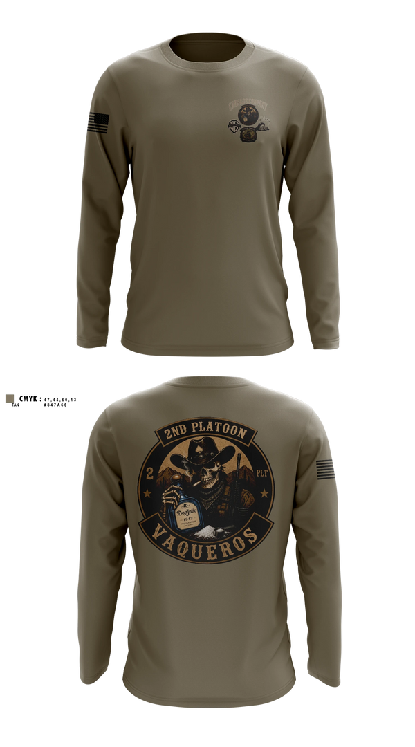 Long Sleeve Performance Shirt, 2nd Platoon Vaqueros, Army, Teamtime, Team time, sublimation, custom sports apparel, team uniforms, spirit wear, spiritwear, sports uniforms, custom shirts, team store, custom team store, fundraiser sports, apparel fundraiser