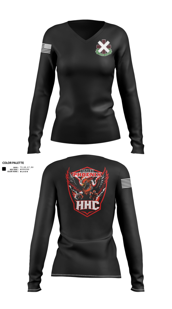 Womens Long Sleeve Vneck Shirt, HHC, 10th FH, Army, Teamtime, Team time, sublimation, custom sports apparel, team uniforms, spirit wear, spiritwear, sports uniforms, custom shirts, team store, custom team store, fundraiser sports, apparel fundraiser