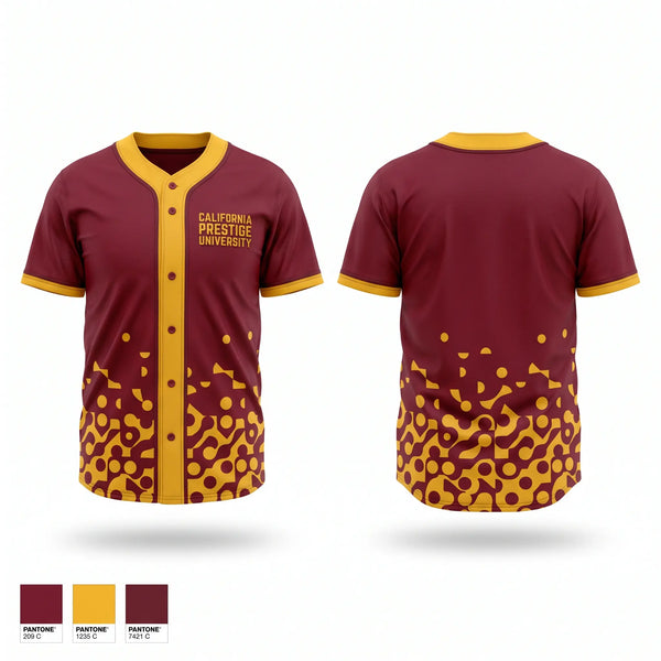 Full Button Baseball Jersey, California Prestige University, Baseball, Teamtime, Team time, sublimation, custom sports apparel, team uniforms, spirit wear, spiritwear, sports uniforms, custom shirts, team store, custom team store, fundraiser sports, apparel fundraiser