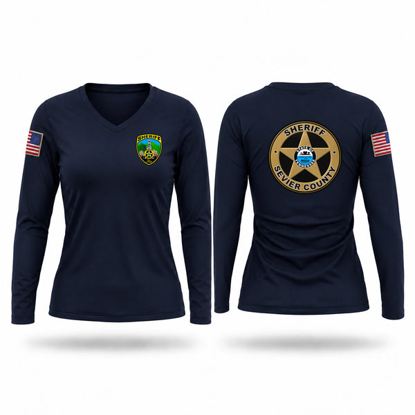 Womens Long Sleeve Vneck Shirt, Sevier County, Police, Teamtime, Team time, sublimation, custom sports apparel, team uniforms, spirit wear, spiritwear, sports uniforms, custom shirts, team store, custom team store, fundraiser sports, apparel fundraiser