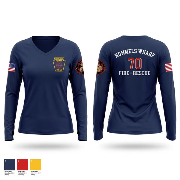 Womens Long Sleeve Vneck Shirt, Hummels Wharf Fire-Rescue, Fire Department, Teamtime, Team time, sublimation, custom sports apparel, team uniforms, spirit wear, spiritwear, sports uniforms, custom shirts, team store, custom team store, fundraiser sports, apparel fundraiser