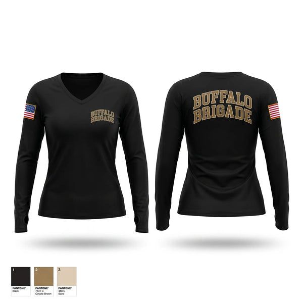 Womens Long Sleeve Vneck Shirt, Buffalo Brigade, Army, Teamtime, Team time, sublimation, custom sports apparel, team uniforms, spirit wear, spiritwear, sports uniforms, custom shirts, team store, custom team store, fundraiser sports, apparel fundraiser