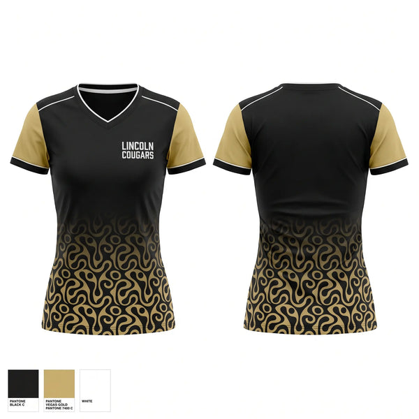 Womens Short Sleeve Vneck Shirt, LINCOLN COUGARS, , Teamtime, Team time, sublimation, custom sports apparel, team uniforms, spirit wear, spiritwear, sports uniforms, custom shirts, team store, custom team store, fundraiser sports, apparel fundraiser