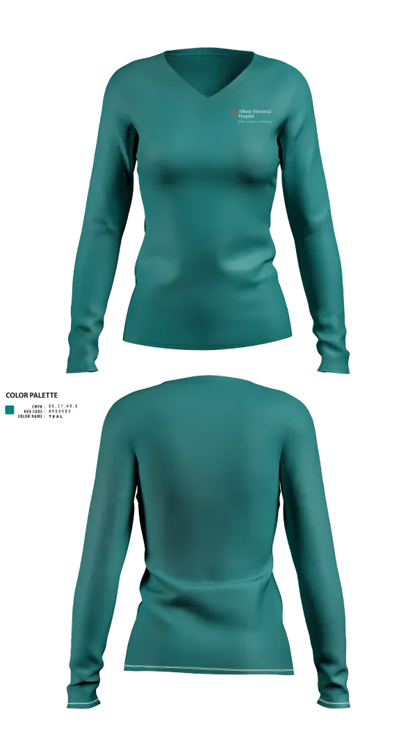 Womens Long Sleeve Vneck Shirt, Albany Memorial Hospital, , Teamtime, Team time, sublimation, custom sports apparel, team uniforms, spirit wear, spiritwear, sports uniforms, custom shirts, team store, custom team store, fundraiser sports, apparel fundraiser