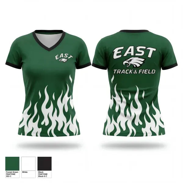 Womens Short Sleeve Vneck Shirt, East Henderson High School, Track & Field, Teamtime, Team time, sublimation, custom sports apparel, team uniforms, spirit wear, spiritwear, sports uniforms, custom shirts, team store, custom team store, fundraiser sports, apparel fundraiser