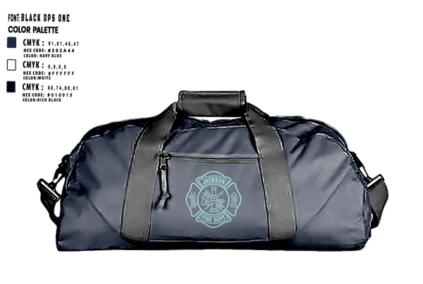 Duffle Bag, Jackson Fire Department, Fire Department, Teamtime, Team time, sublimation, custom sports apparel, team uniforms, spirit wear, spiritwear, sports uniforms, custom shirts, team store, custom team store, fundraiser sports, apparel fundraiser