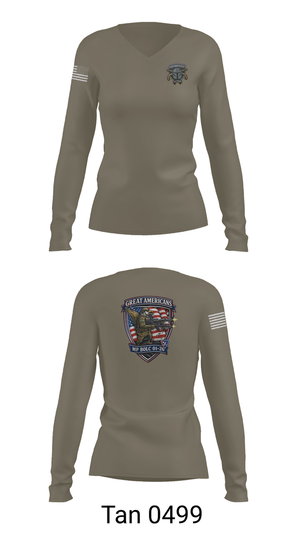 Womens Long Sleeve Vneck Shirt, 01-26 MP BOLC, Army, Teamtime, Team time, sublimation, custom sports apparel, team uniforms, spirit wear, spiritwear, sports uniforms, custom shirts, team store, custom team store, fundraiser sports, apparel fundraiser